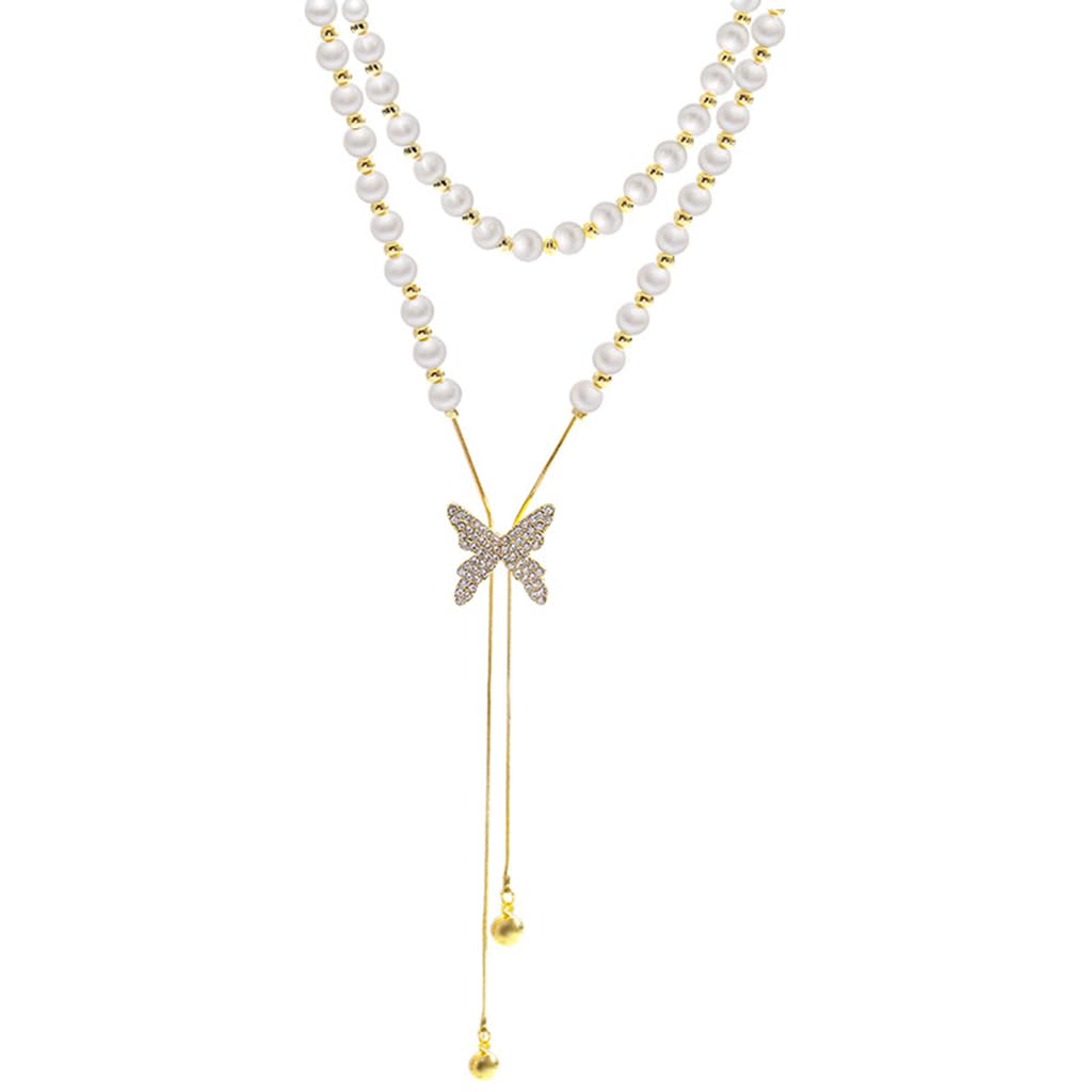 SANNIDHI Pearl Necklace for Women and Girls Clavicle Butterfly Necklace Stylish Trendy Adjustable Butterfly Pendant for Women Girls Simple Gold Plated Butterfly Necklaces Jewellery Gift for Women SANNIDHI Pearl Necklace for Women and Girls Clavicle Butterfly Necklace Stylish Trendy Adjustable Butterfly Pendant for Women Girls Simple Gold Plated Butterfly Necklaces Jewellery Gift for Women